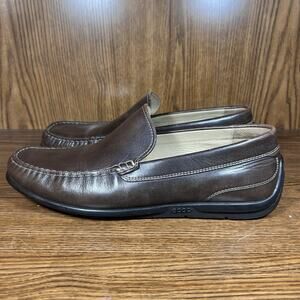 ECCO Brown Leather Driving Loafers Mens Size 44 US 10.5 Classic Slip On Moc